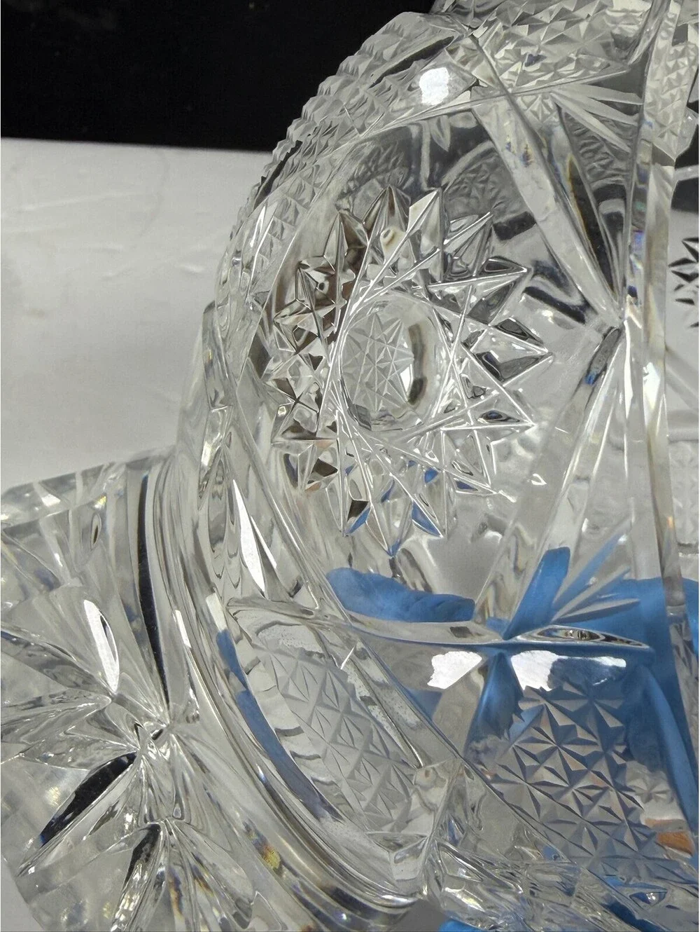 Vintage Crystal Cut Glass Pedestal Bowl Decorative Centerpiece F4